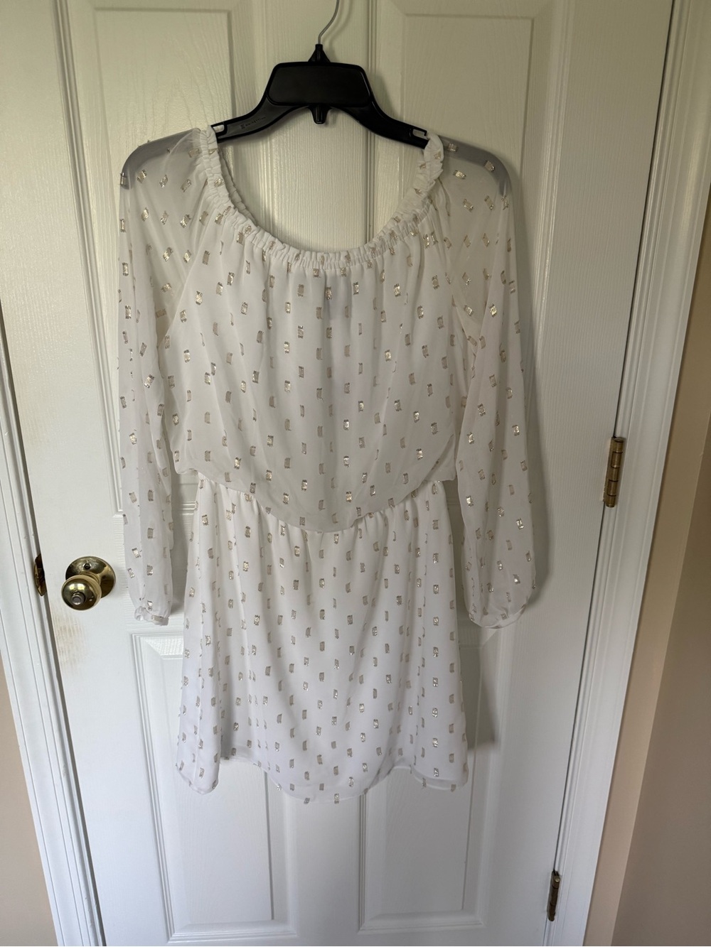 WHBM Long Sleeve Metallic Dot Chiffon Dress